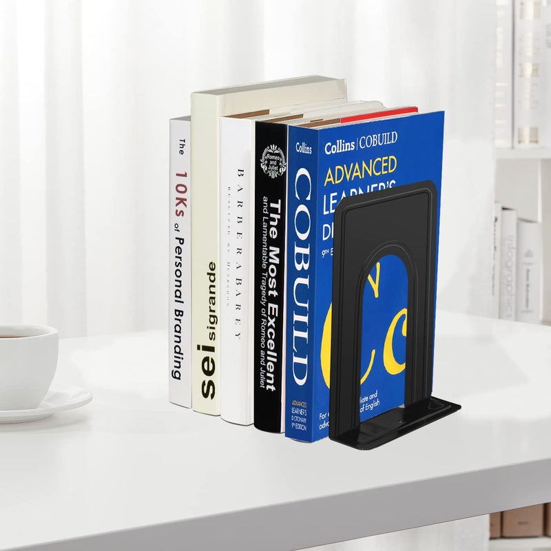 JIKIOU Book Ends Universal Premium Bookends for Shelves, Non-Skid Bookend, Heavy Duty Metal Book End, Book Stopper for Books/Movies/CDs/Video Games, 6.69 x 4.9 x 4.3 in, Black (3 Pairs/6 Pieces) - Image 5